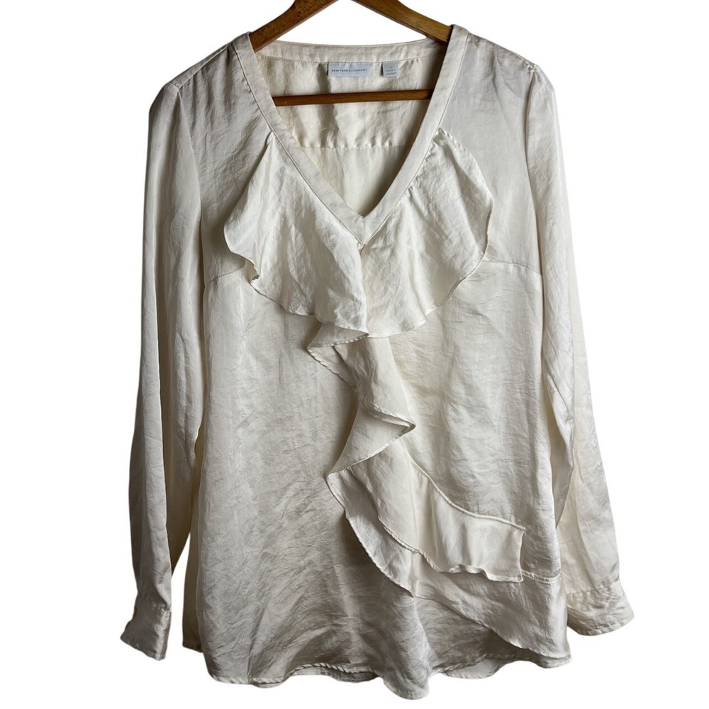 New York & Co‎ Blouse Sz Small Poet Edwardian Satiny Ruffle Romantic Twee Ren